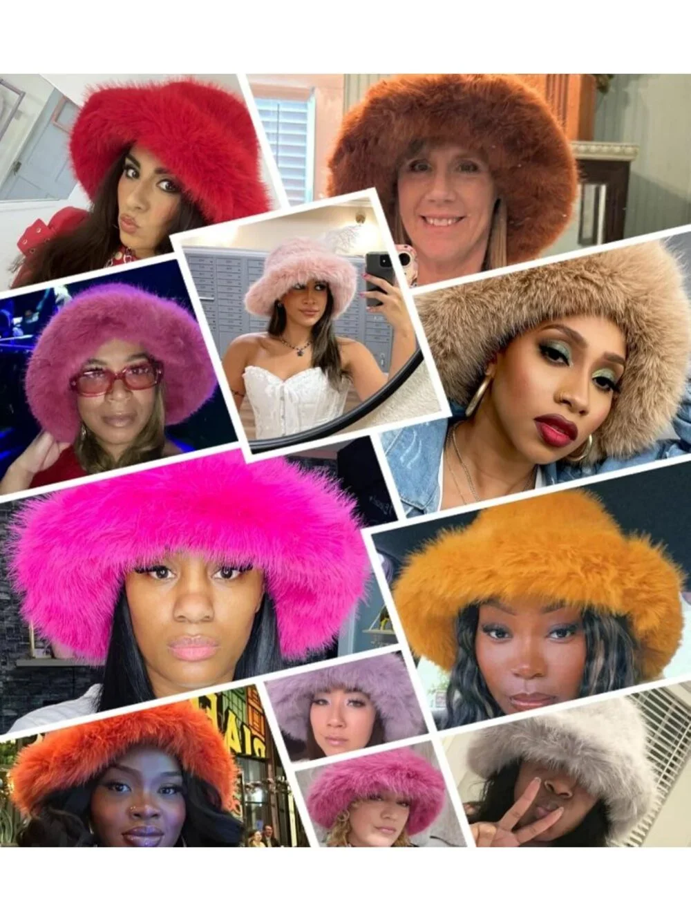 Oversized Winter Faux Fur Bucket Hat for Women - Long Pile, Wide Brim, Cozy
